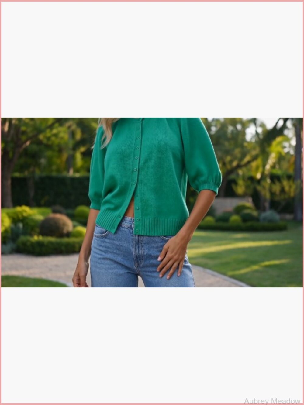 Short Sleeve Cardigan Lightweight Knit Crew Neck Button Down Sweater - Picture 7 of 7